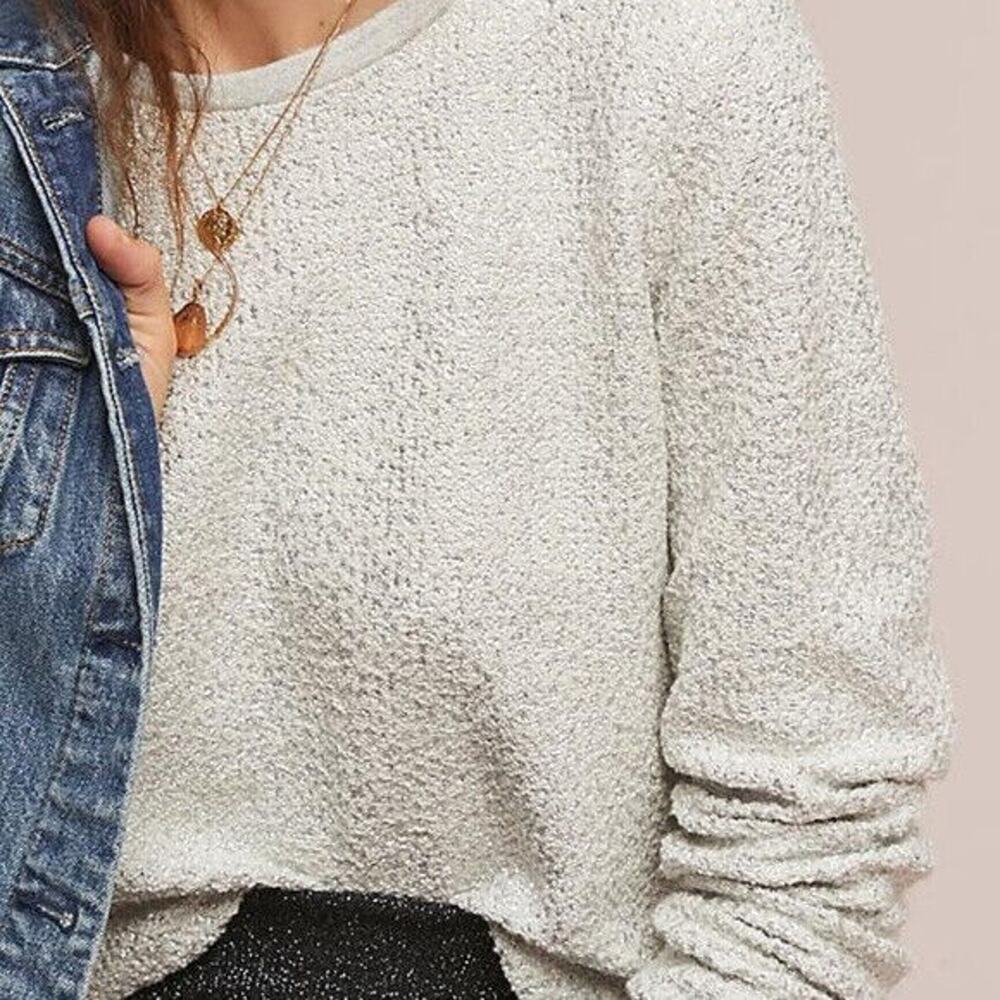 NWT Anthropologie x Dolan Left Coast Shine Sweater Silver Textured Pullover XS - Picture 6 of 16